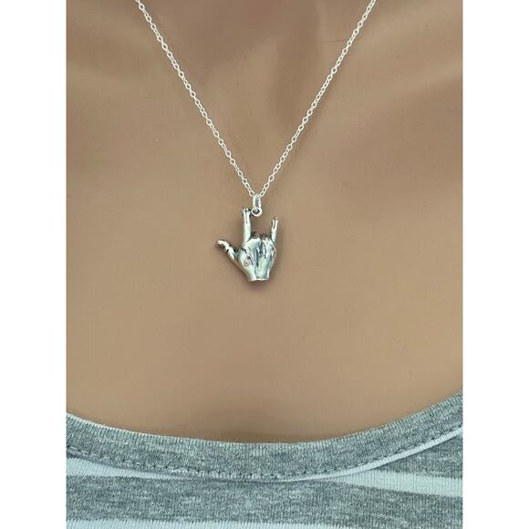 Sterling Silver I Love You Sign Necklace - Picture 2 of 7